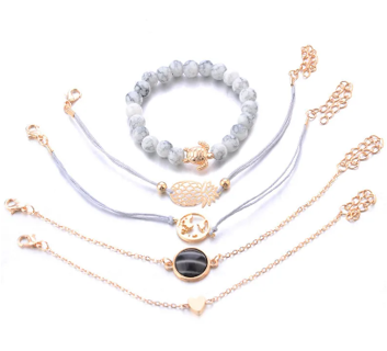 Multilayer Bracelet Set for Women, New Turtle Heart Map Pineapple Bead Bracelet Summer Beach Jewelry