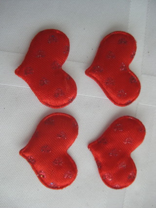 4 ref puffy heart shaped appliques, 1.25"x1", sewing, decorating. new out of package