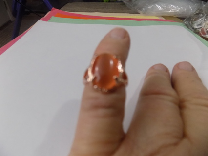 ring # 17 goldtone orange catseye gemstone size 4