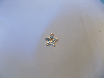 goldtone blue enamel hollow star charm cut out star in middle