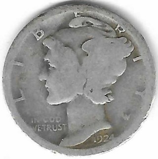 1924 Mercury Dime 90% Silver U.S. 10 Cent Coin