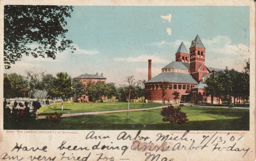 Vintage Used Postcard: 1907 Campus, University of Michigan