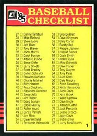 1985 Donruss Checklist #1