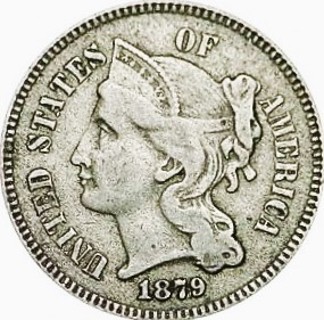 1879 P 3 cent nickel, Circulated, Refundable, Little Wear, Sharp Features, Great Coin , ships FREE