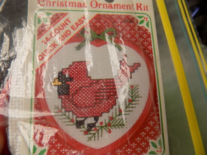 Christmas Ornament counted cross stitch cardinal kit in plastic heart frame