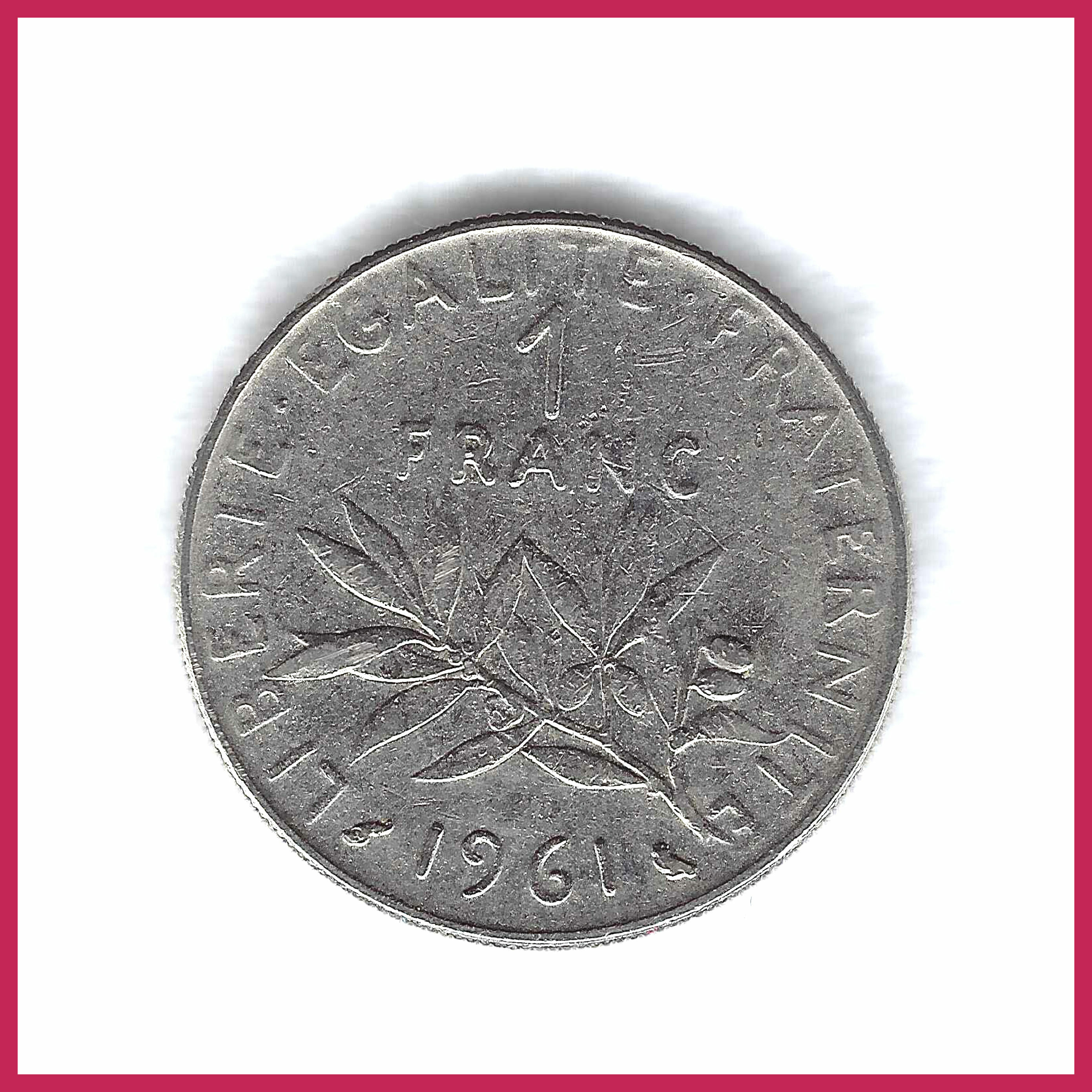 Free: 1961 French Republique France FRANC, 25c, AU BU Condition