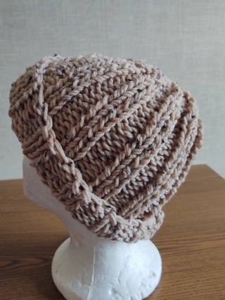 Hand Knit Tan with Flecks Cuffed Hat