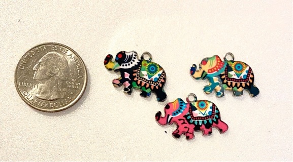 3 pc Elephant charms (colors may differ)