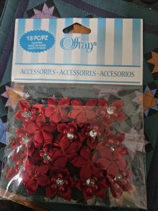 18 piece Red florettes beaded rhinestone accents