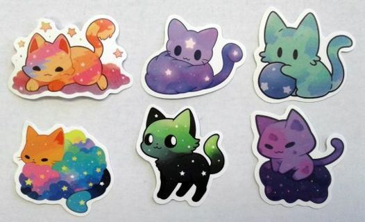 Six Starry/Space Cat Stickers