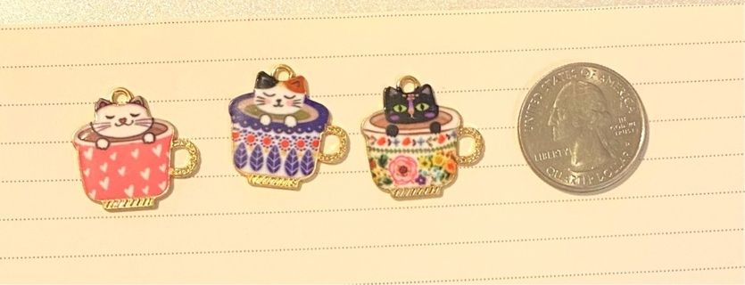 3 pc enamel coffee cup kitties