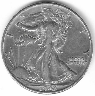 1943 Walking Liberty Half Dollar 90% Silver U.S. 50 Cent Coin