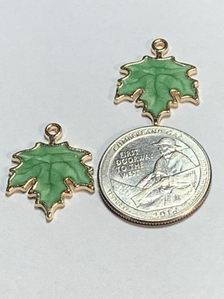 MAPLE LEAF CHARMS~#5~GREEN~SET OF 2 CHARMS~FREE SHIPPING!