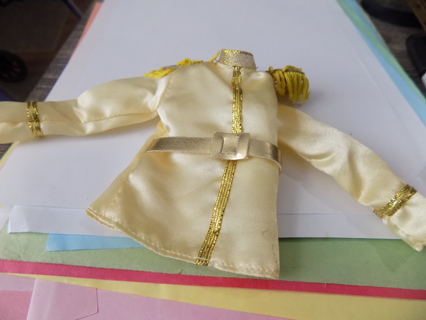 Ken doll size yellow satin doll jacket metallic gold stripe & fringed shoulder