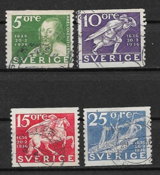 1936 Sweden Sc251-3 & 255 300th Anniv. of Swedish Postal Service used set of 4