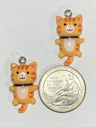 CAT CHARMS~#1~ORANGE~SET OF 2 CHARMS~FREE SHIPPING!