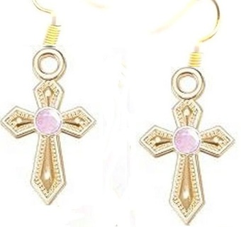 GP ENAME PINK RHINESTONE CROSS EARRINGS (PLEASE READ DESCRIPTION) 