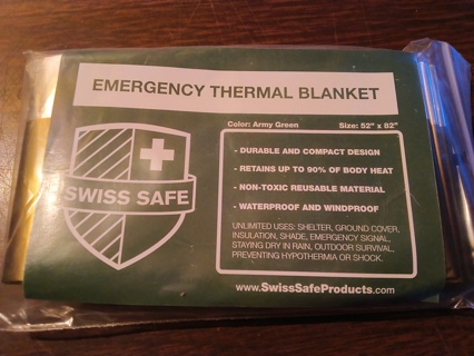 Emergency Thermal Blanket Swiss Safe 52" X 82 " NEW