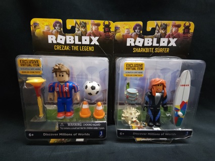 Lot of 2 Roblox Action Figures Sharkbite Surfer/Crezak The Legend w/Virtual Item