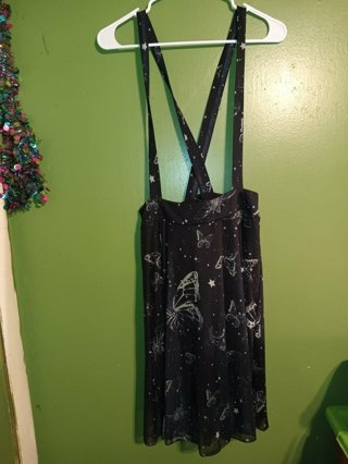 Black Pinafore with Butterflies/Bugs/Stars / Juniors Size Large