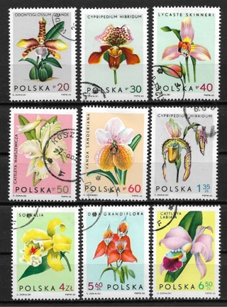 1965 Poland Sc1346-54 complete Orchids set of 9 CTO/used