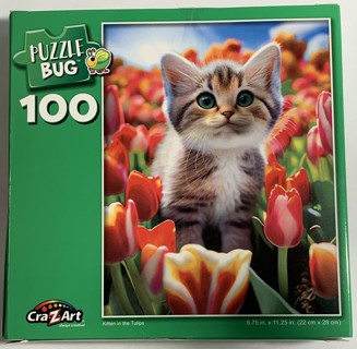 PUZZLE BUG~KITTEN IN THE TULIPS~100 PIECES~FREE SHIPPING!