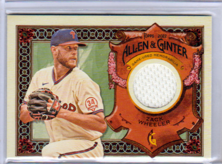 Zack Wheeler 2022 Topps Allen & Ginter RELIC Card #AGRA-ZW Philadelphia Phillies, (L3)