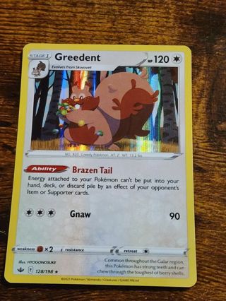 Pokemon Greedent holo rare card 128/198