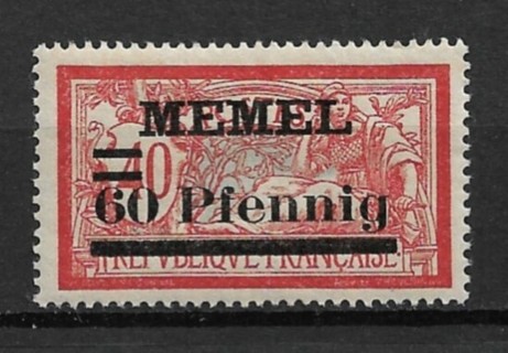 1921 Memel Sc39 60pf surcharged on 40c MH