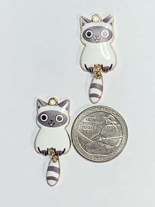 CAT CHARMS~#3~WHITE~WITH MOVEABLE TAILS!~SET OF 2 CHARMS~FREE SHIPPING!