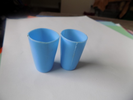 Set of 2 blue 1 1/2 inch tall drinking glasses for Barbie size dolls