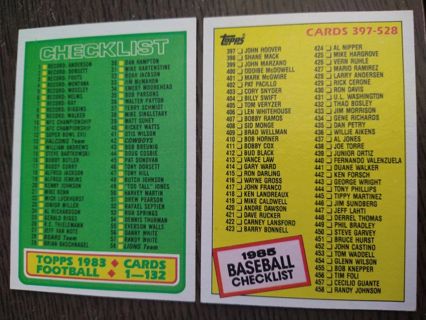 Vintage Checklists Topps 1983 Football and Topps 1985 Baseball