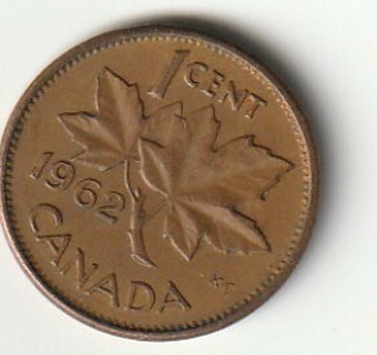 1962 Canada 1 Cent Copper Canadian Penny Elizabeth II Coin 