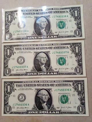 3- SEQUENTIAL SERIAL NUMBERS CRISP SERIES -2021 DOLLAR BILLS. HIGH BIDDER WINS THEM