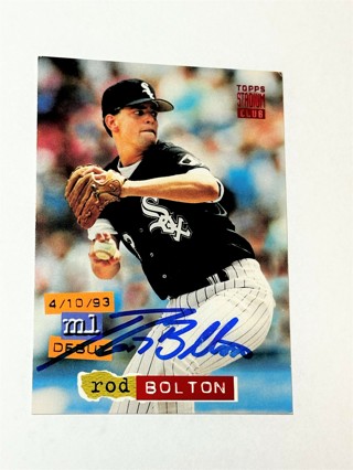 Autographed 1994 Topps Stadium Club Rod Bolton  Chicago White Sox