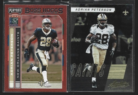 Adrian Peterson 2 different 2017 Football Cards - New Orleans Saints