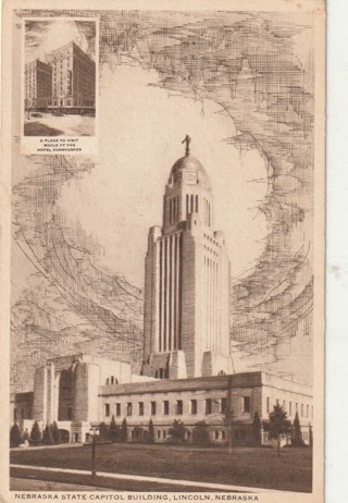 Vintage Unused Postcard: B&W: Nebraska State Capitol, Lincoln