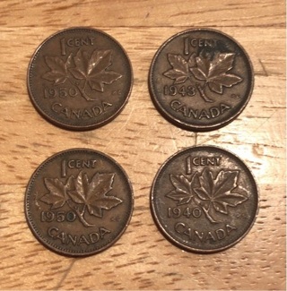 Set of Four King George VI Canadian Pennies 