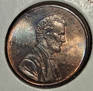 1997 Lincoln Memorial Cent Blue Toning