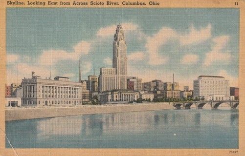 Vintage Used Postcard: gin: 1954 Columbus Ohio Skyline