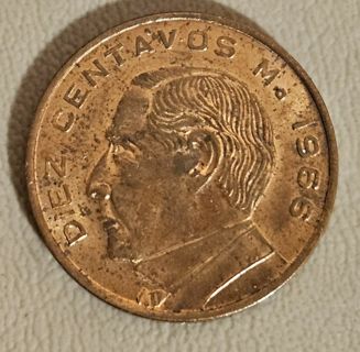 1966 Mexico 10 Centavos Coin