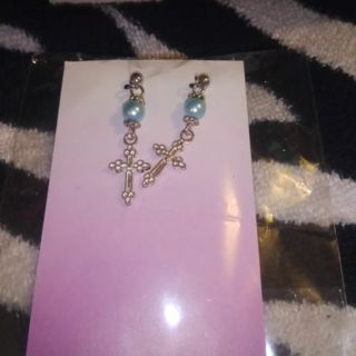 Silver Tone Cross Earrings