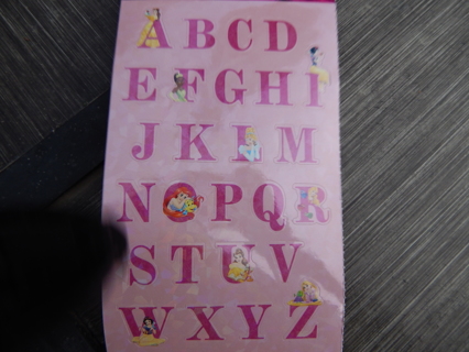 Sheet of Disney Princess Alphabet stickers--NEW