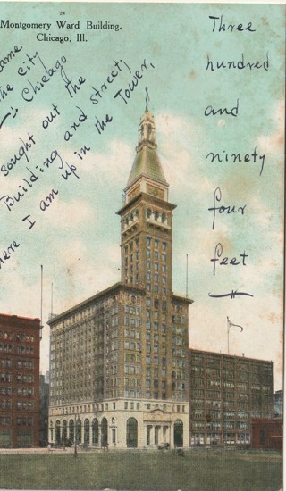 Vintage Used Postcard: (j): Pre Linen: Montgomery Ward Building, Chicago, IL