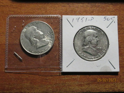 ★★ TWO FRANKLIN HALF DOLLARS CIRC ★★ **90% SILVER** "1948 & 1951"