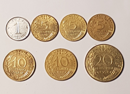 Lot 7 Coin France 1 centime 5 10 20 centimes 1963 1965 1966 1978 1982 1983 1997