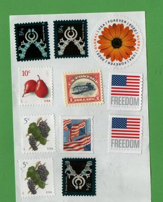 uncanceled US Postage * four forever stamps 1x 2$ plus some small values * self-adhesive on foil 