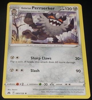 ⚡ Pokemon Card Galarian Perrserker 085/159 Rare ⚡ 140 HP Crown Zenith