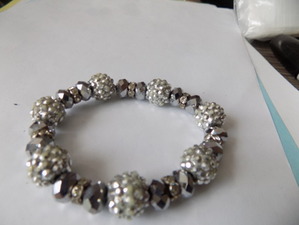 Bracelet large round rhinestone covered beads, silver faceted beads, rhinestone separators