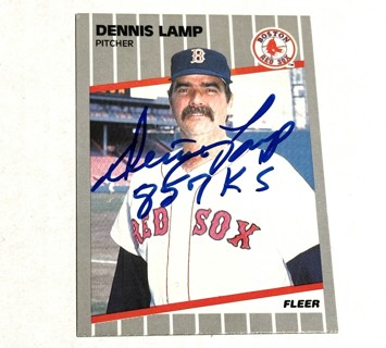 Autographed 1989 Fleer #92 Dennis Lamp Boston Red Sox/With 857 K's Inscription